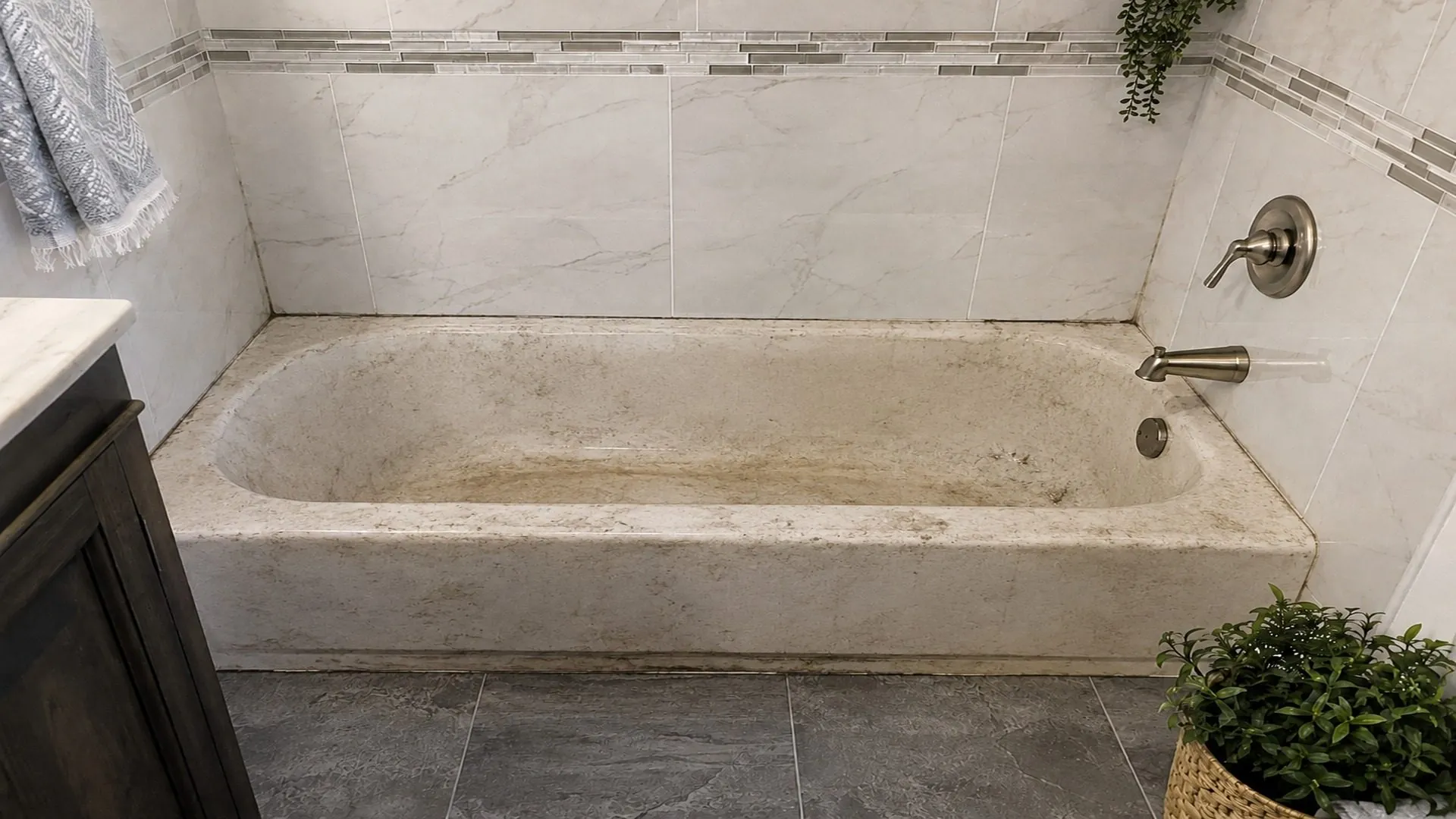 Before bathtub refinishing Orlando — worn tub prior to Bath Professional reglazing